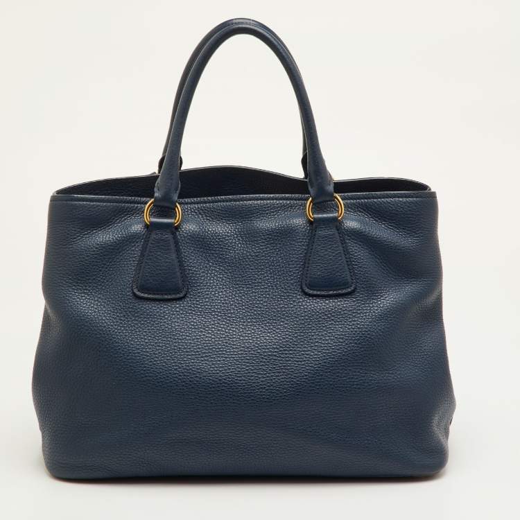 مملوكة مسبقًا Prada Daino Navy Blue Leather Shopper Tote