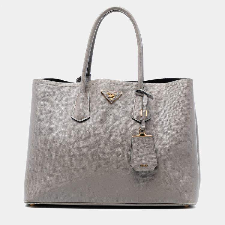 Pre Owned Prada Grey Large Saffiano Cuir Double Satchel