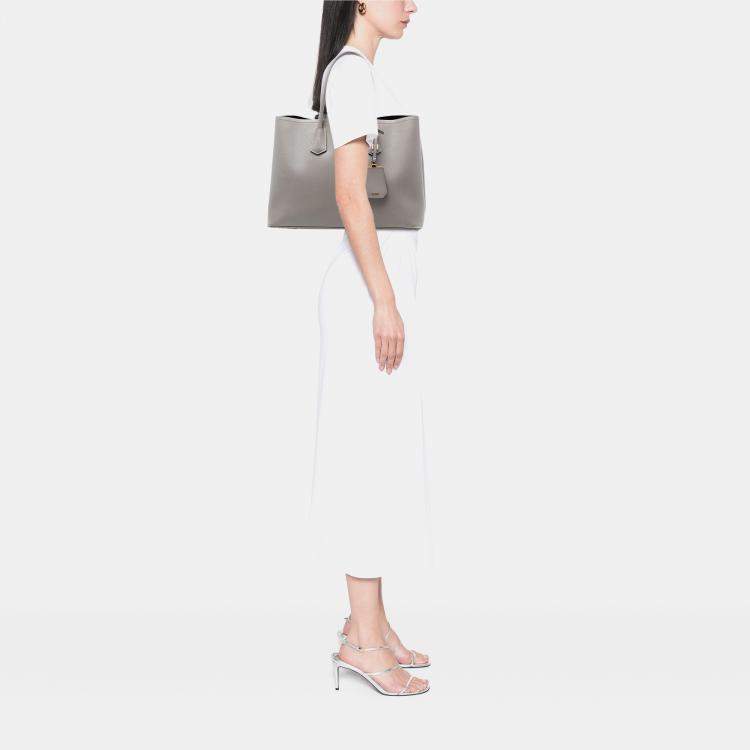 Pre Owned Prada Grey Large Saffiano Cuir Double Satchel