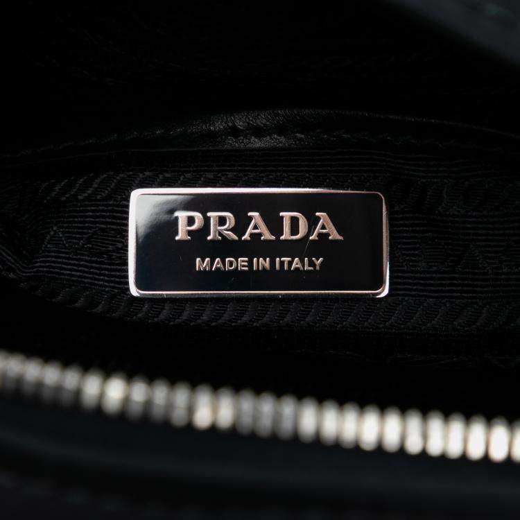 Pre Owned Prada Black Soft Calf Trimmed Tessuto Bowling Crossbody