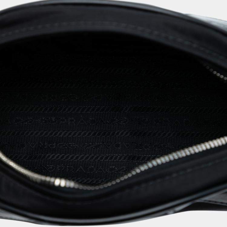 Pre Owned Prada Black Soft Calf Trimmed Tessuto Bowling Crossbody