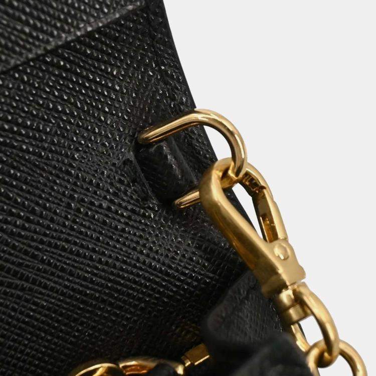 Pre Owned Prada Chain Black Leather Shoulder Bag