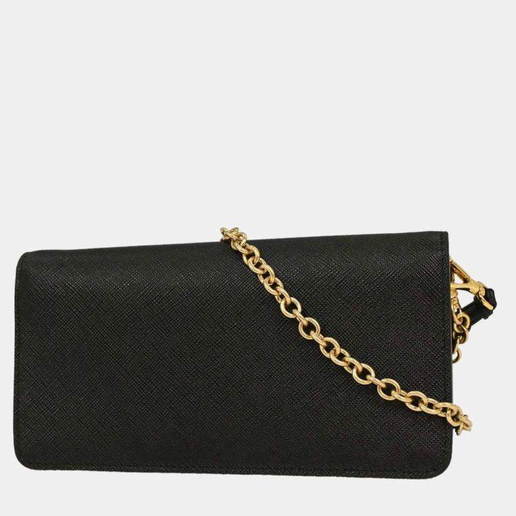Pre Owned Prada Chain Black Leather Shoulder Bag