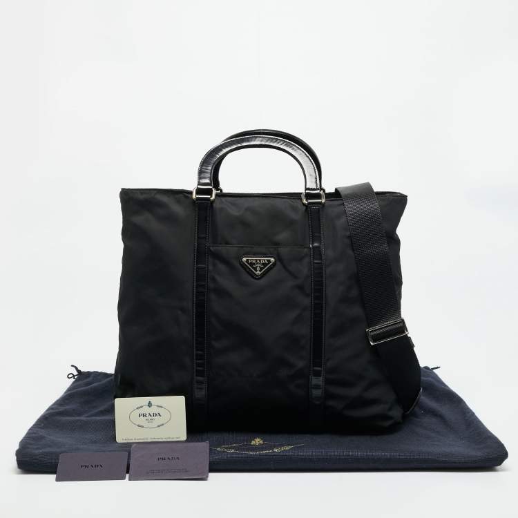 Pre Owned Prada Top Zip Black Nylon and Patent Leather Tote