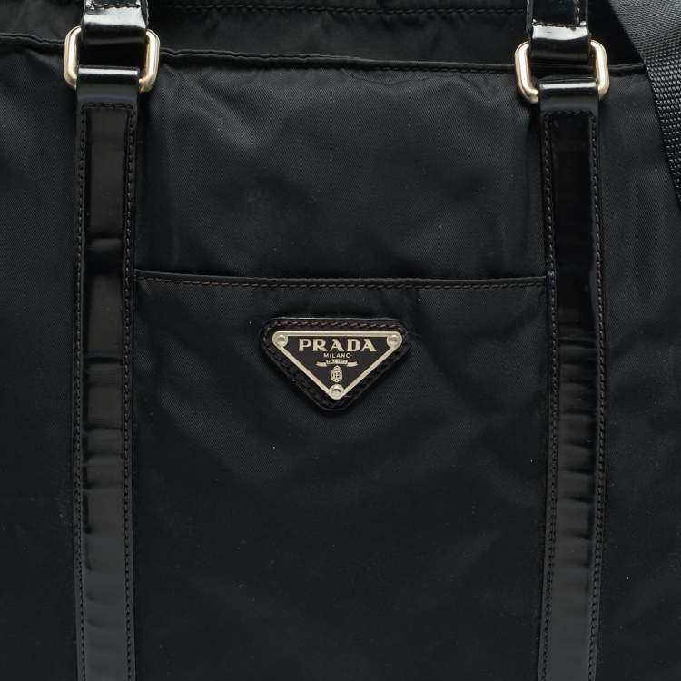 Pre Owned Prada Top Zip Black Nylon and Patent Leather Tote