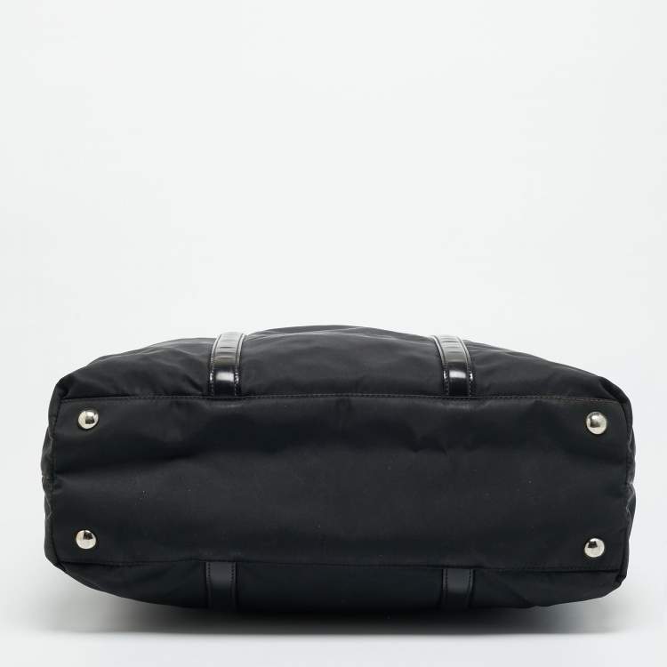 Pre Owned Prada Top Zip Black Nylon and Patent Leather Tote