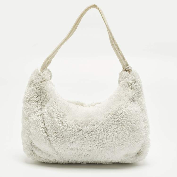 Pre Owned Prada Re-Edition 2000 Off White/Black Terrycloth Fabric Shoulder Bag