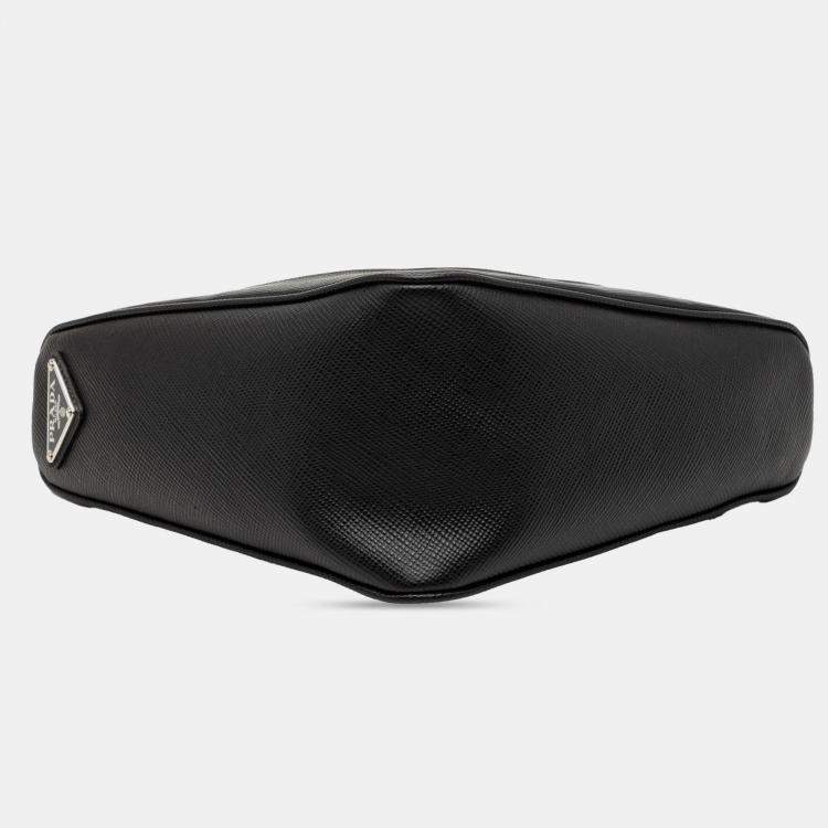 Pre Owned Prada Black Saffiano Triangle Logo Crossbody