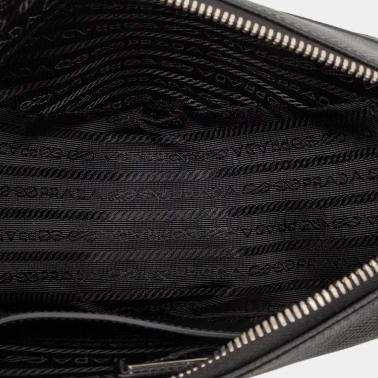 Pre Owned Prada Black Saffiano Triangle Logo Crossbody