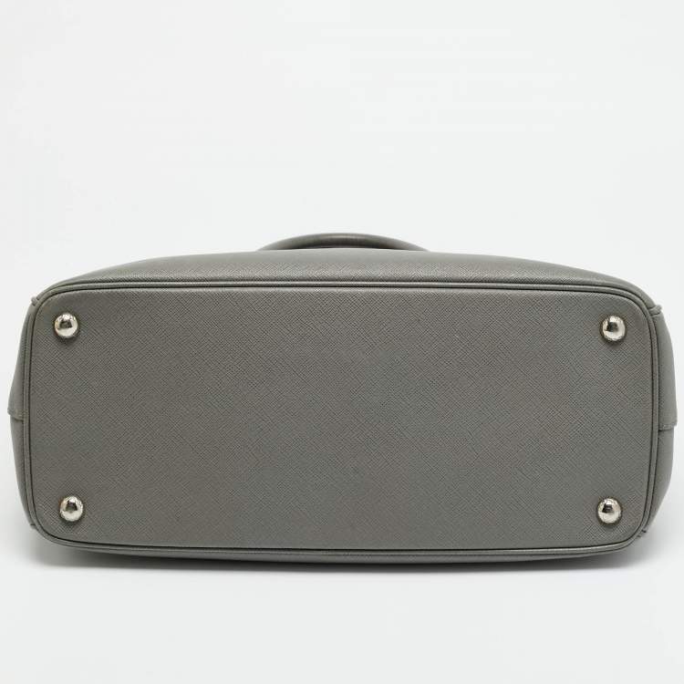 Pre Owned Prada Galleria Double Zip Medium Grey Saffiano Lux Leather Tote