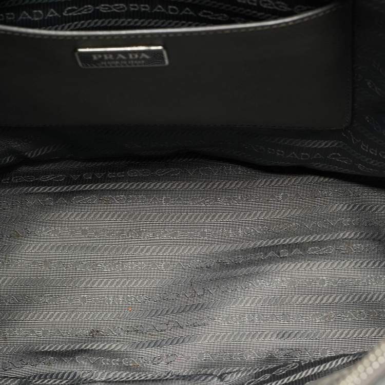 Pre Owned Prada Galleria Double Zip Medium Grey Saffiano Lux Leather Tote