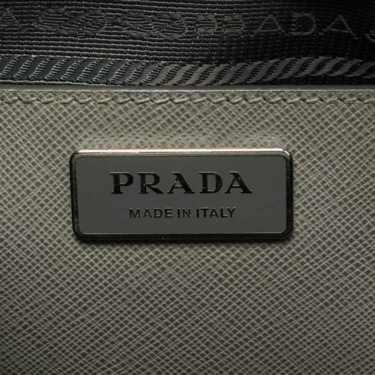 Pre Owned Prada Galleria Double Zip Medium Grey Saffiano Lux Leather Tote