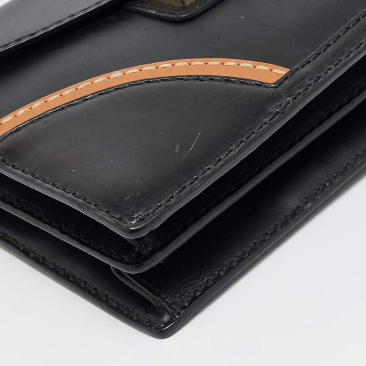 Pre Owned Prada Sound Stitch Black/Brown Vitello Leather Shoulder Bag