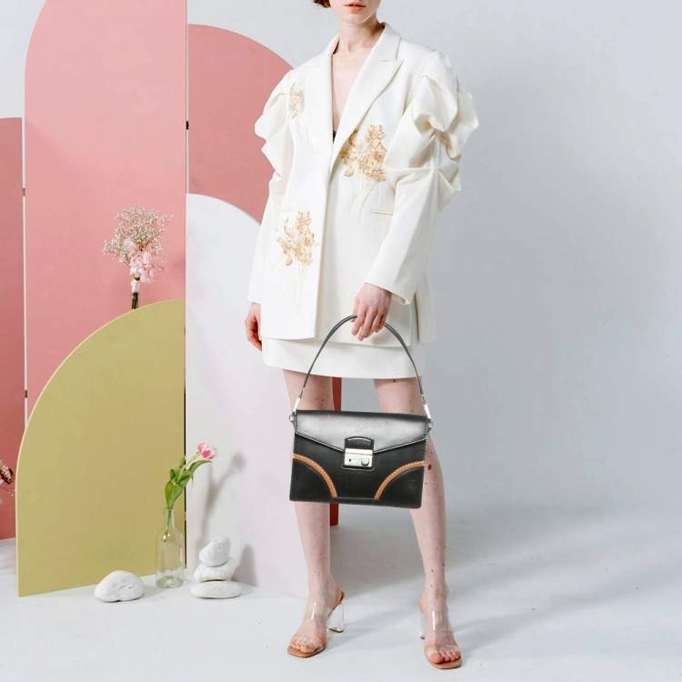 Pre Owned Prada Sound Stitch Black/Brown Vitello Leather Shoulder Bag