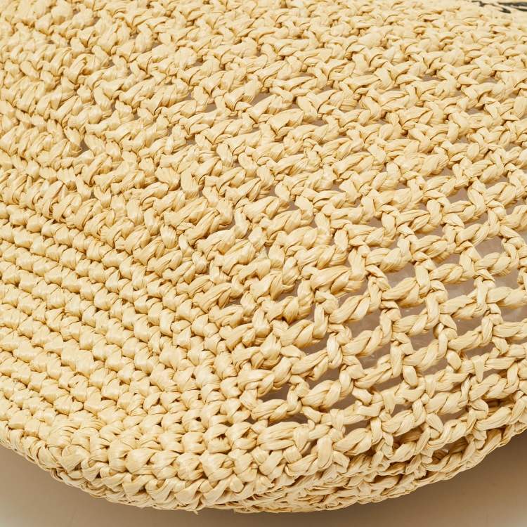 Pre Owned Prada Logo Cream/Black Woven Raffia Beach Bag