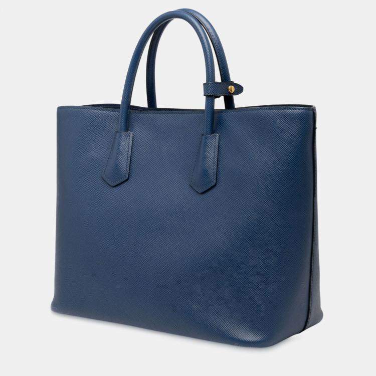 Pre Owned Prada Blue Saffiano Cuir Front Pocket Convertible Tote