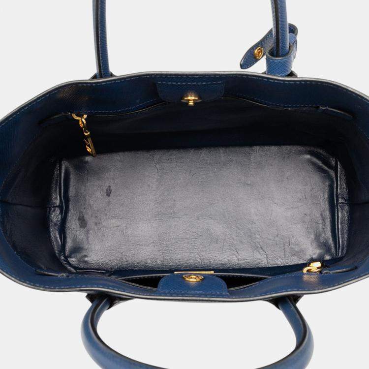 Pre Owned Prada Blue Saffiano Cuir Front Pocket Convertible Tote