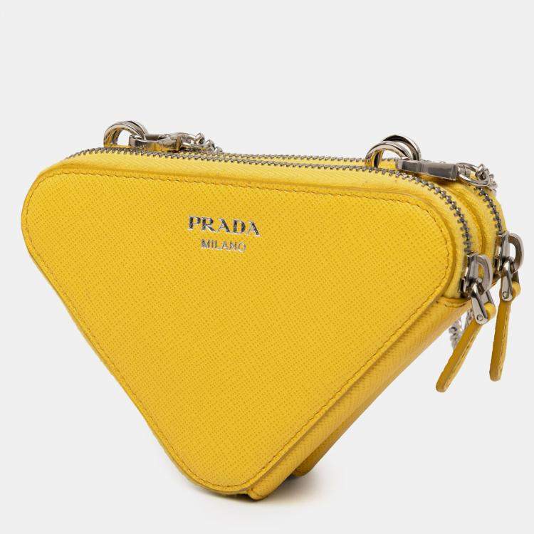 Pre Owned Prada Yellow Mini Saffiano Lux Double Triangle Satchel