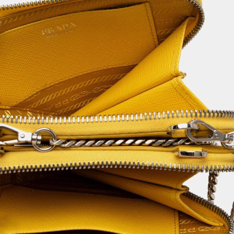 Pre Owned Prada Yellow Mini Saffiano Lux Double Triangle Satchel