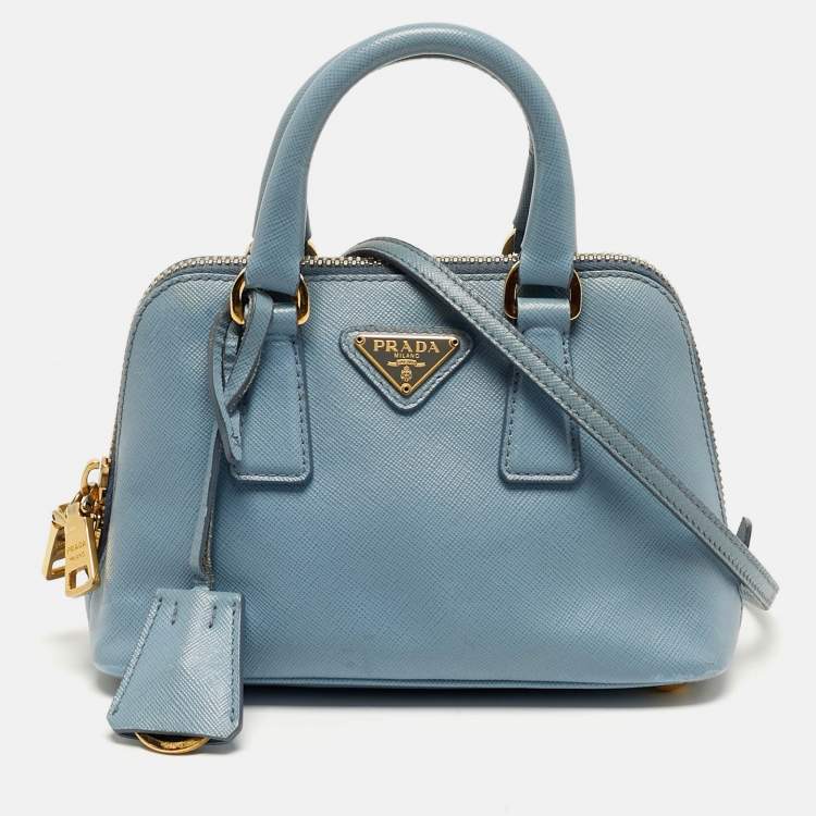 Pre Owned Prada Promenade Mini Light Blue Saffiano Leather Satchel
