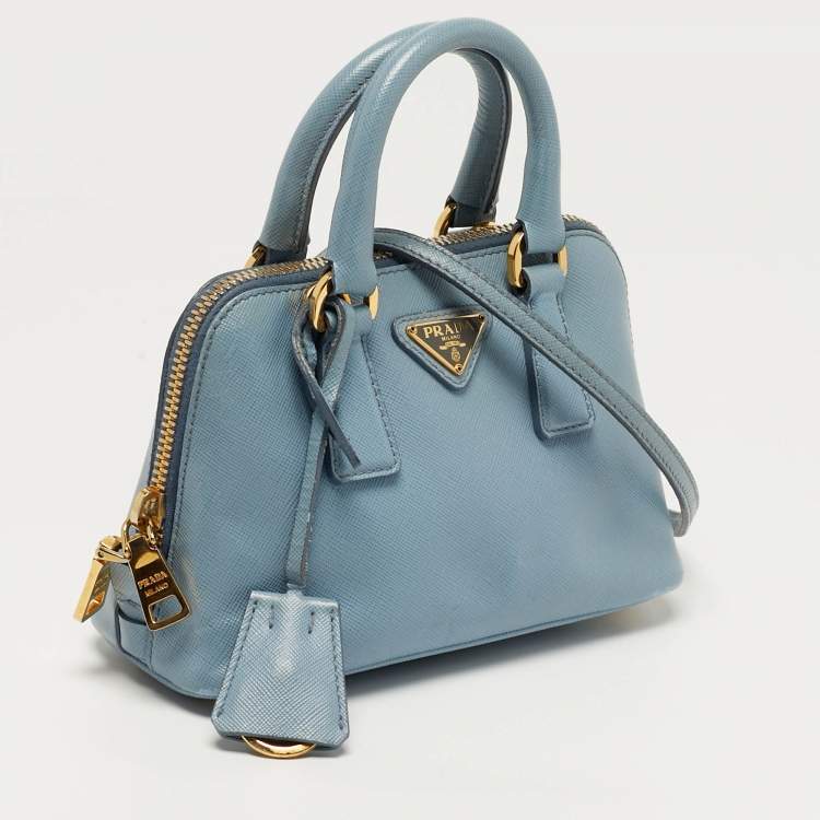 Pre Owned Prada Promenade Mini Light Blue Saffiano Leather Satchel