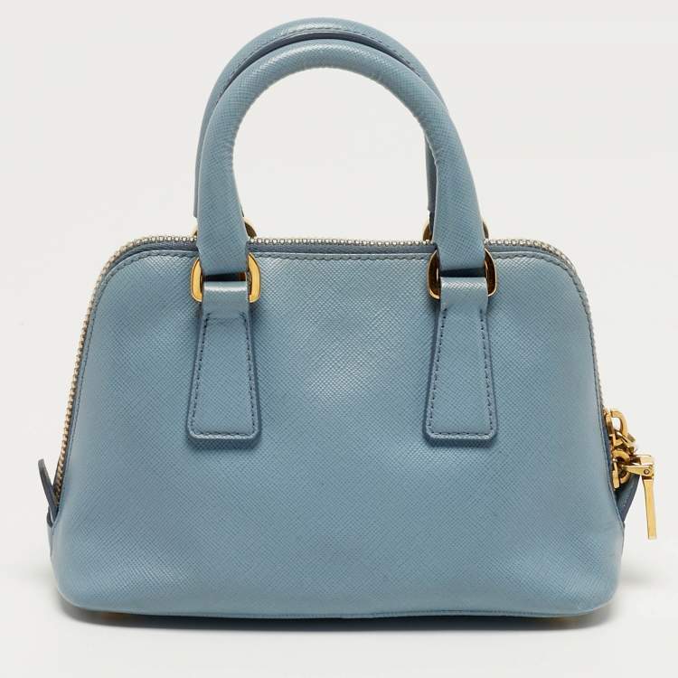 Pre Owned Prada Promenade Mini Light Blue Saffiano Leather Satchel