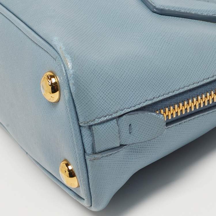 Pre Owned Prada Promenade Mini Light Blue Saffiano Leather Satchel