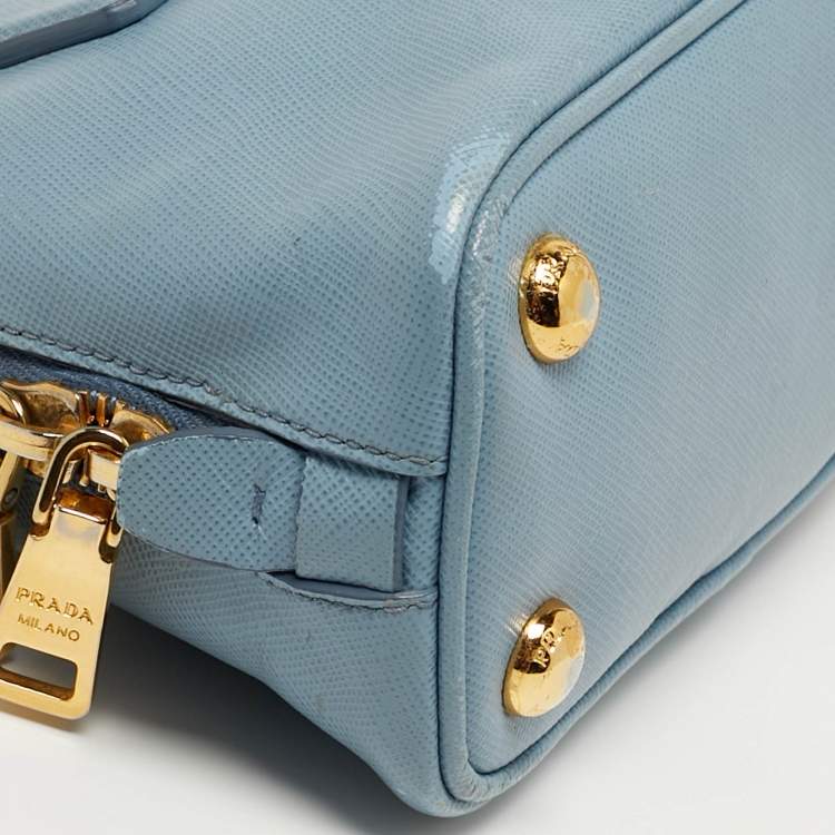 Pre Owned Prada Promenade Mini Light Blue Saffiano Leather Satchel