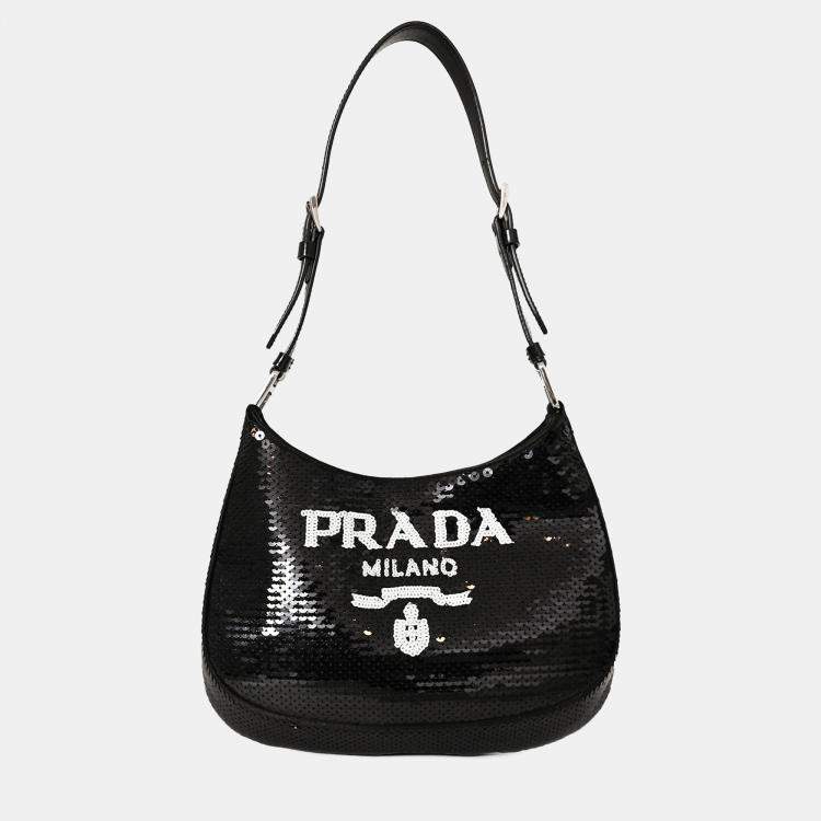Pre Owned Prada Black/White Sequin 'Cleo' Small Shoulder Bag