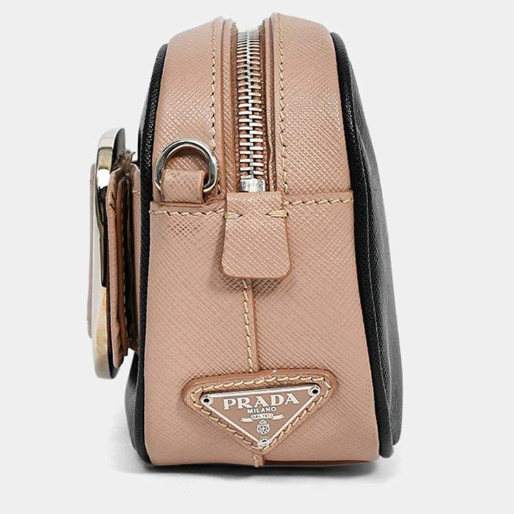 Pre Owned Prada Mauve/Black Saffiano Two-Tone Buckle Camera Bag