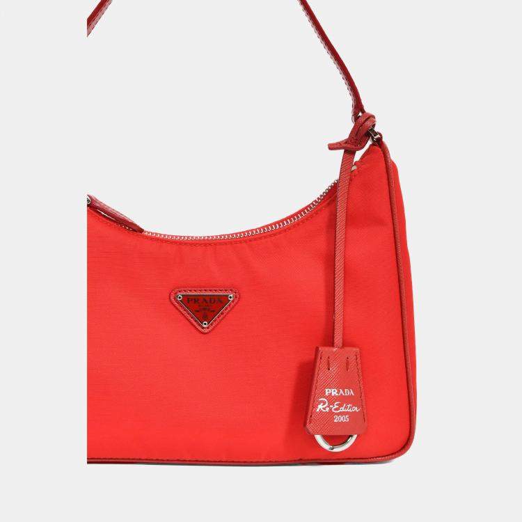 Pre Owned Prada Limited Edition Red Re-Nylon 2005 Shoulder Bag