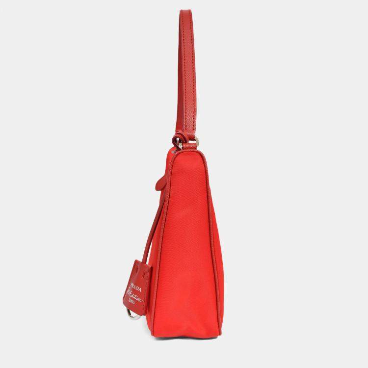 Pre Owned Prada Limited Edition Red Re-Nylon 2005 Shoulder Bag