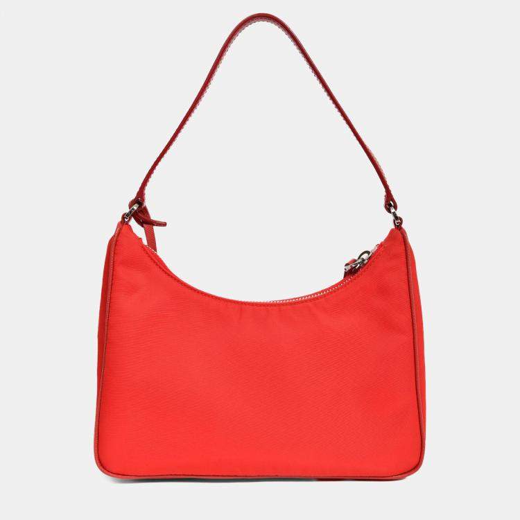 Pre Owned Prada Limited Edition Red Re-Nylon 2005 Shoulder Bag