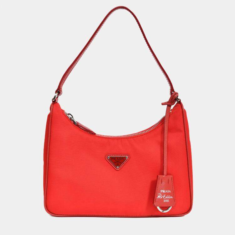 Pre Owned Prada Limited Edition Red Re-Nylon 2005 Shoulder Bag