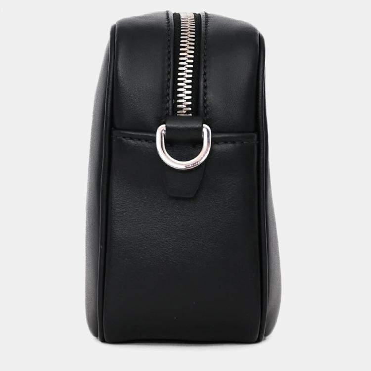 Pre Owned Prada Black Leather Banana Printed Camera Crossbody Bag