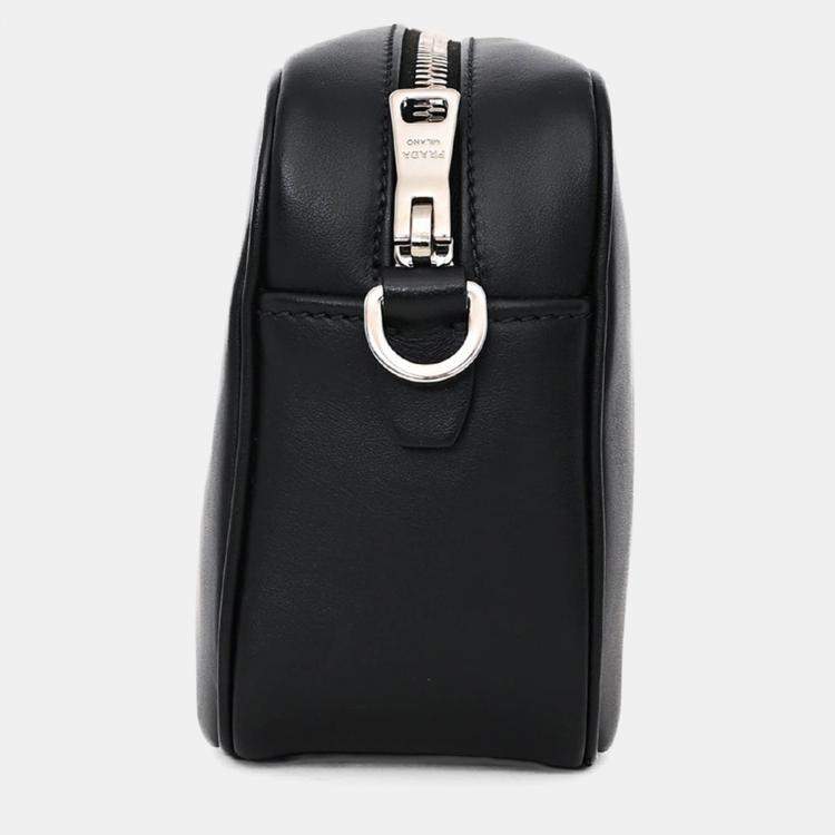 Pre Owned Prada Black Leather Banana Printed Camera Crossbody Bag