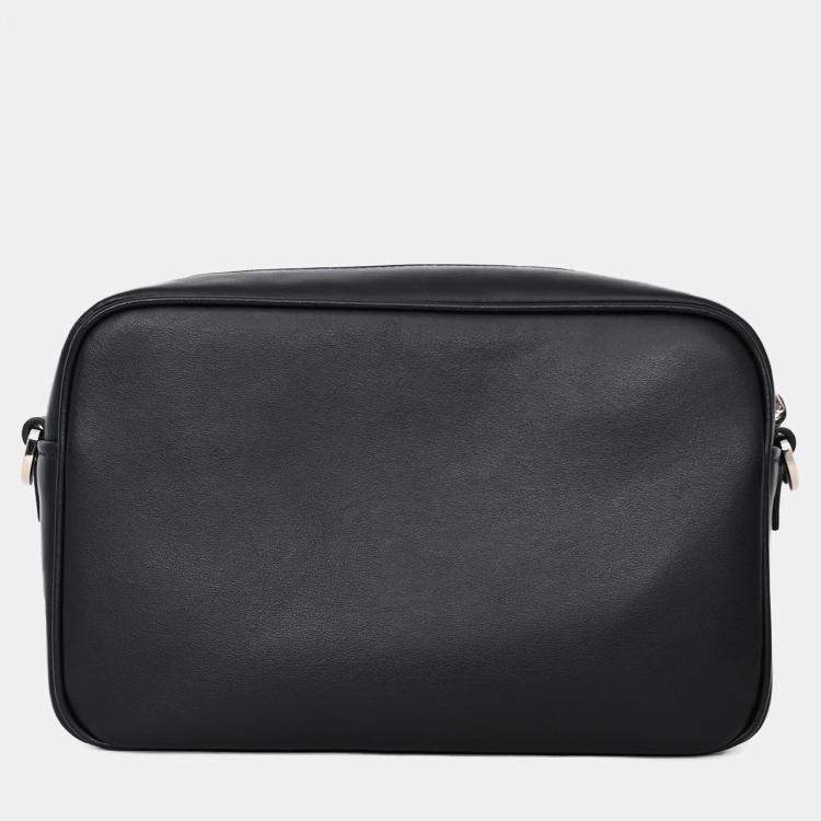 Pre Owned Prada Black Leather Banana Printed Camera Crossbody Bag