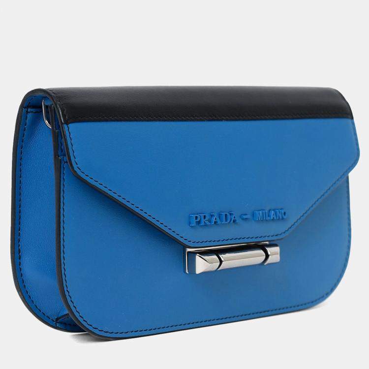 Pre Owned Prada Blue/Black Leather 'Sybille' Crossbody Bag