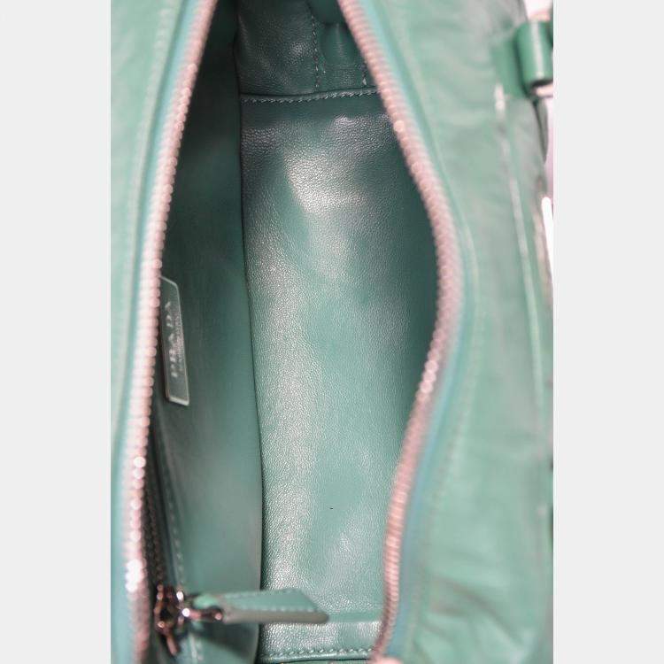 Pre Owned Prada Green Antique Nappa Leather Triangle Logo Top Handle