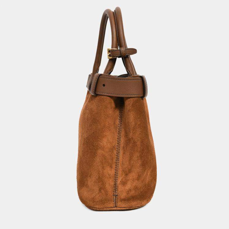 Pre Owned Prada Brown Suede/Leather Buckle Bag with Strap