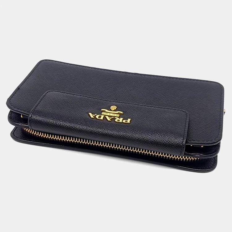 Pre Owned Prada Black Leather Saffiano Metal Crossbody Bag