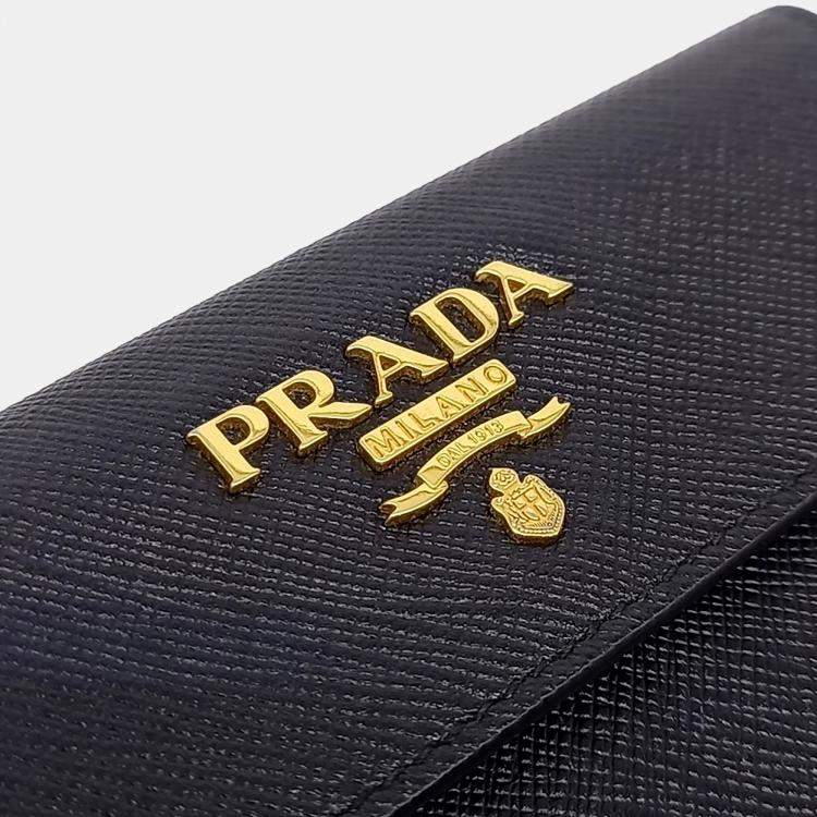 Pre Owned Prada Black Leather Saffiano Metal Crossbody Bag