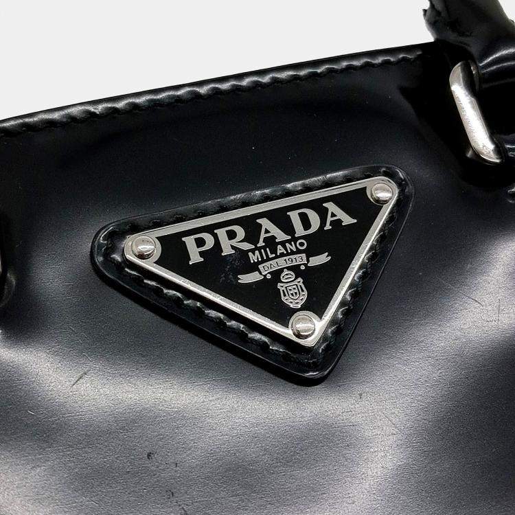 Pre Owned Prada Black Leather Small Brushed Tote Bag