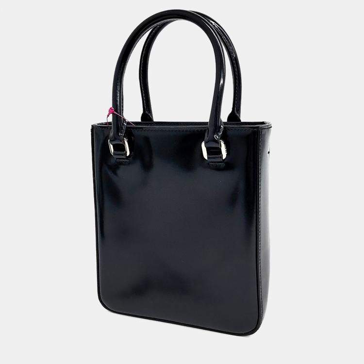 Pre Owned Prada Black Leather Small Brushed Tote Bag