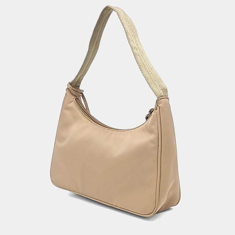 Pre Owned Prada Beige Nylon Tessuto Hobo Bag