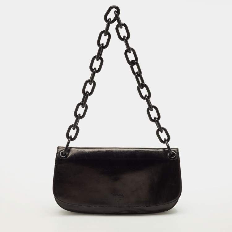Pre Owned Prada Swing Black Glossy Leather Shoulder Bag