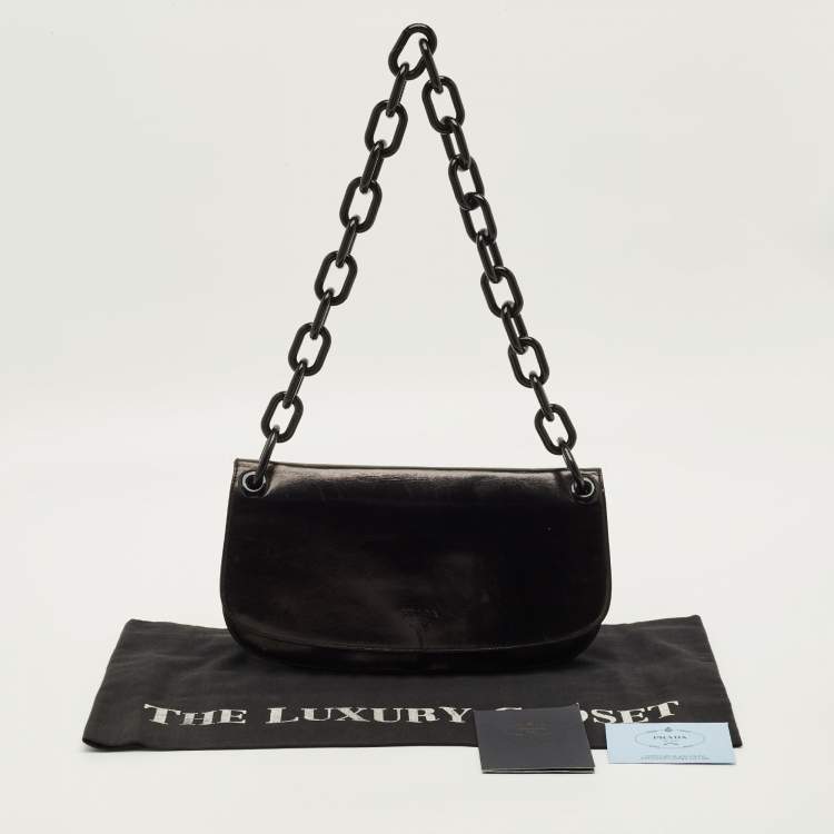 Pre Owned Prada Swing Black Glossy Leather Shoulder Bag