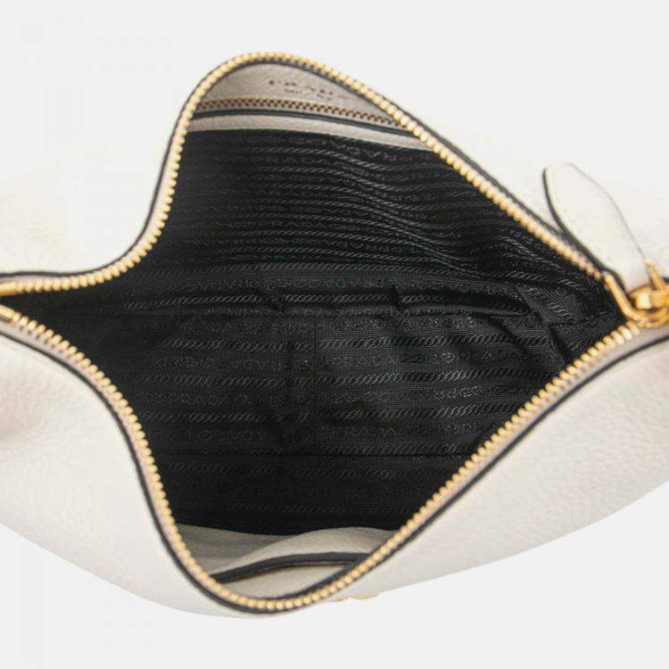 Pre Owned Prada White Vitello Phenix Crossbody
