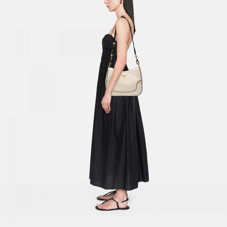 Pre Owned Prada White Vitello Phenix Crossbody