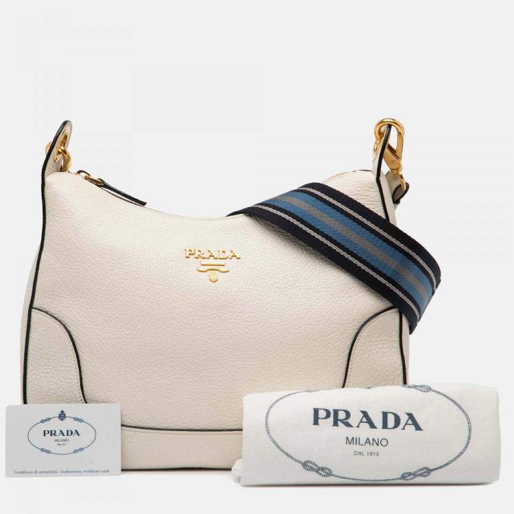 Pre Owned Prada White Vitello Phenix Crossbody